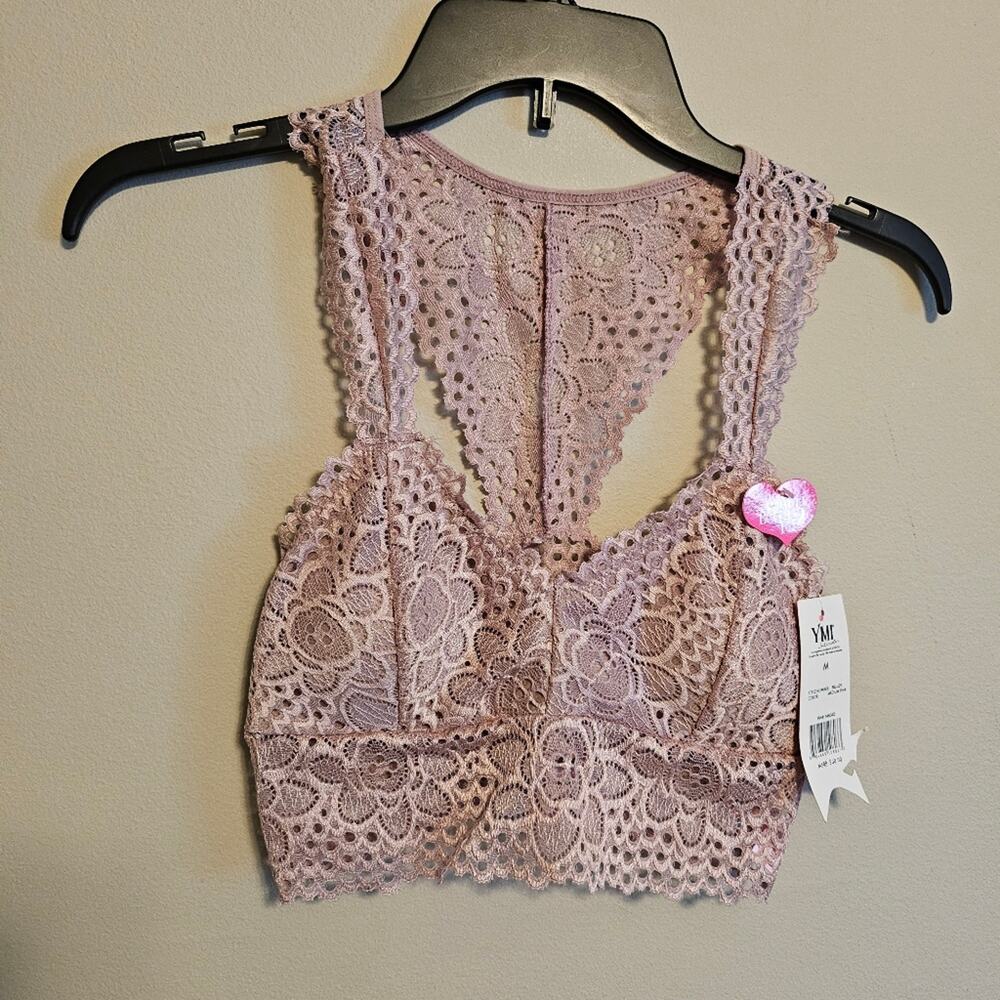 YMI Intimates NWT Mauve Racerback Lace Bralette with Padding Medium